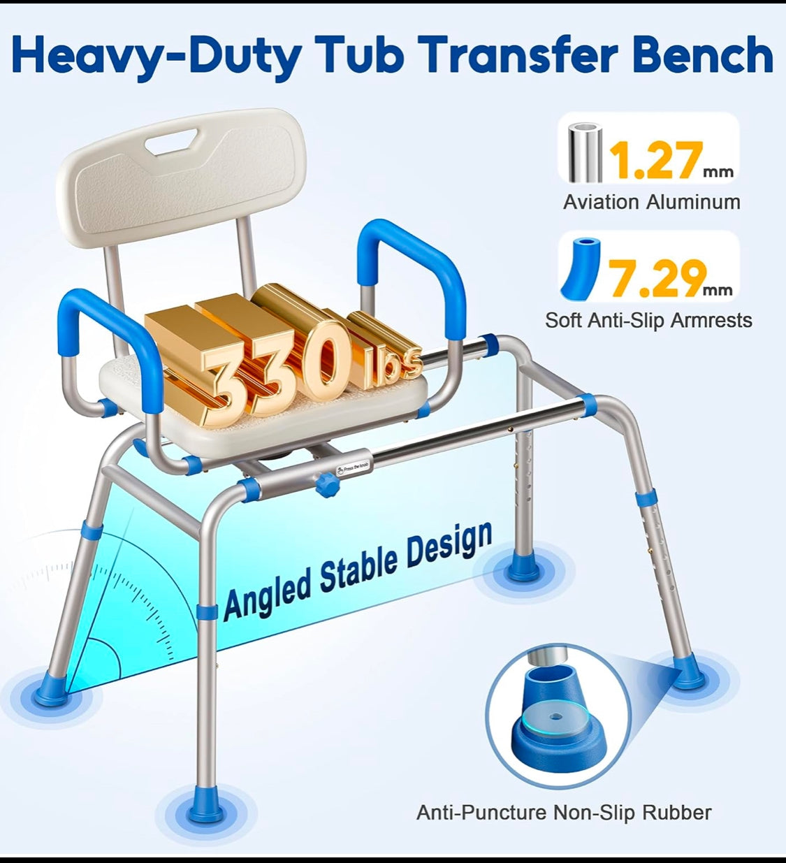 New Other Bluelog Sliding Shower Tub Transfer Bench Chair with Extra-Wide 360° Swivel Seat, FST5220