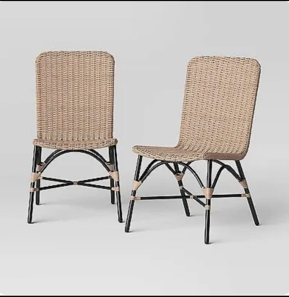 lot of 2 new Open Box Threshold Popperton Patio Dining Chairs, Brown/Black