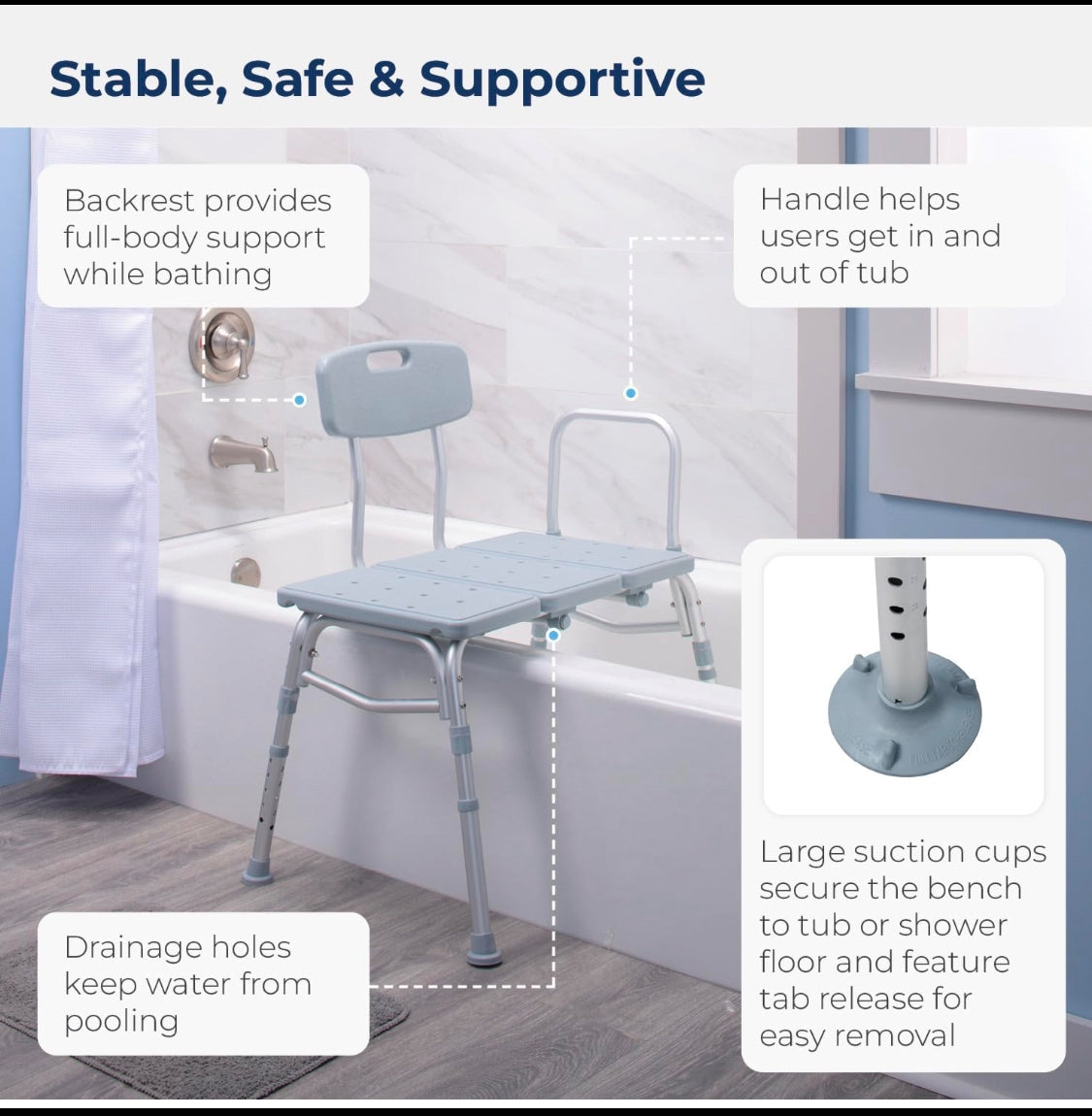 New Other Drive Medical Height Adjustable Shower Seat Tub Transfer Bench with Backrest For Bathtub, 12011KD-1