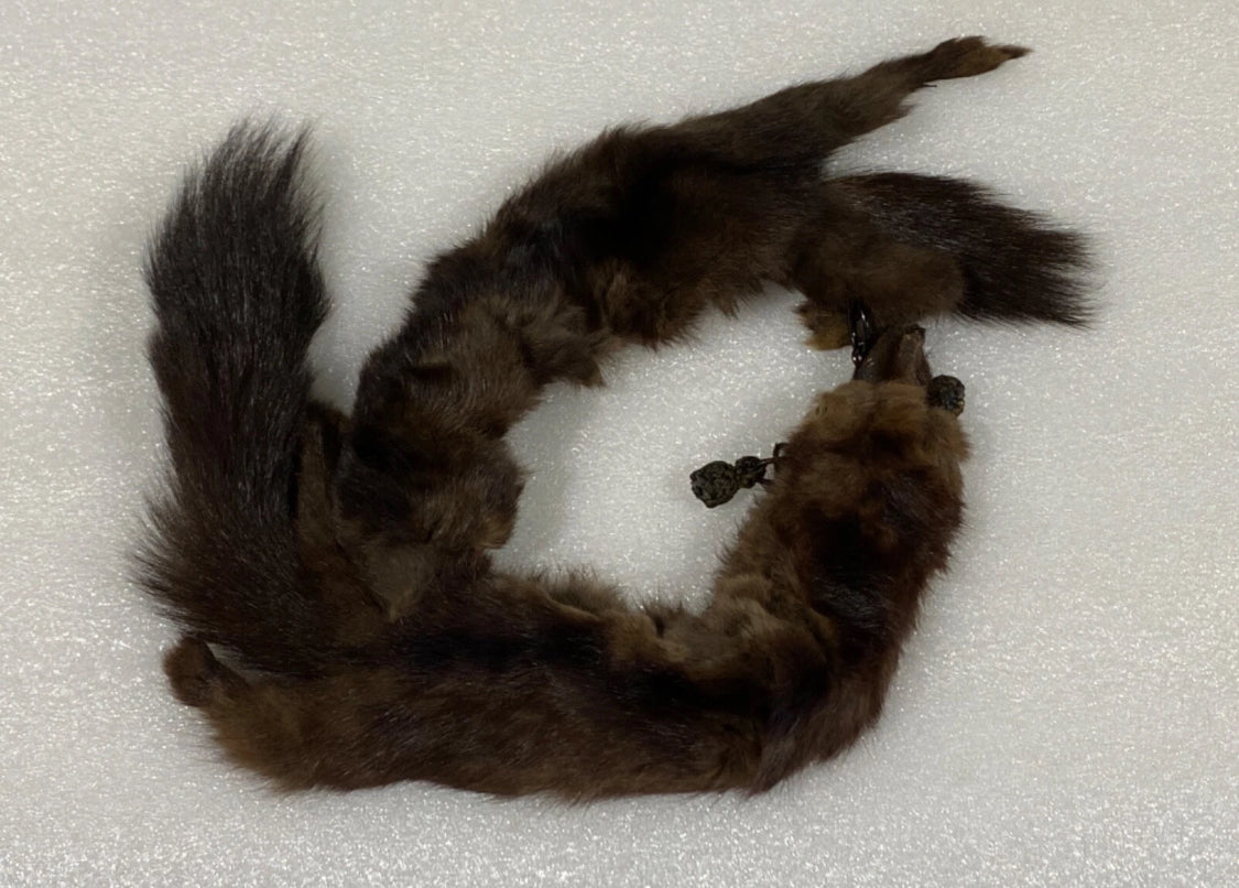 genuine Mink Fur Hand Warmer Approx. 10" With Wrist Strap & Collar Neck Scarf Approx. 21", Brown
