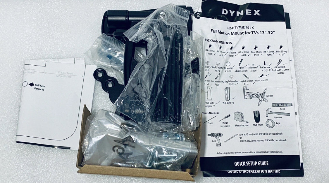 new Open Box Dynex 13-32" Full Motion Tv Mount Supports To 33lbs., DX-HTVMM1701-C