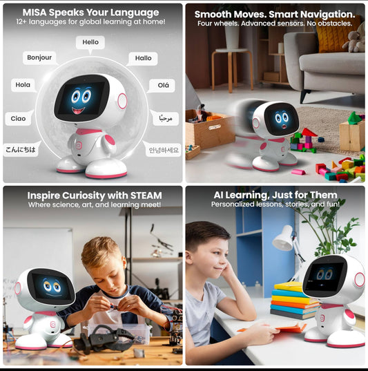 Misa 2 Playful Learning STEM Programmable Robot, Voice-Activated AI Tutor, Autonomous, Educational Games, Smart AI Skills, Multilingual Translation Assistant For Kids, Rose Petal
