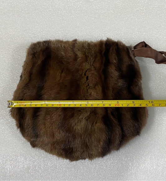 genuine Mink Fur Hand Warmer Approx. 10" With Wrist Strap & Collar Neck Scarf Approx. 21", Brown