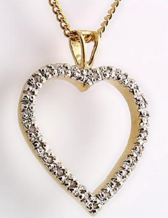 New Stunning Women's 18K Yellow Gold Over Solid Sterling Silver 0.18 CTW Diamonds 18” Designer Heart Necklace