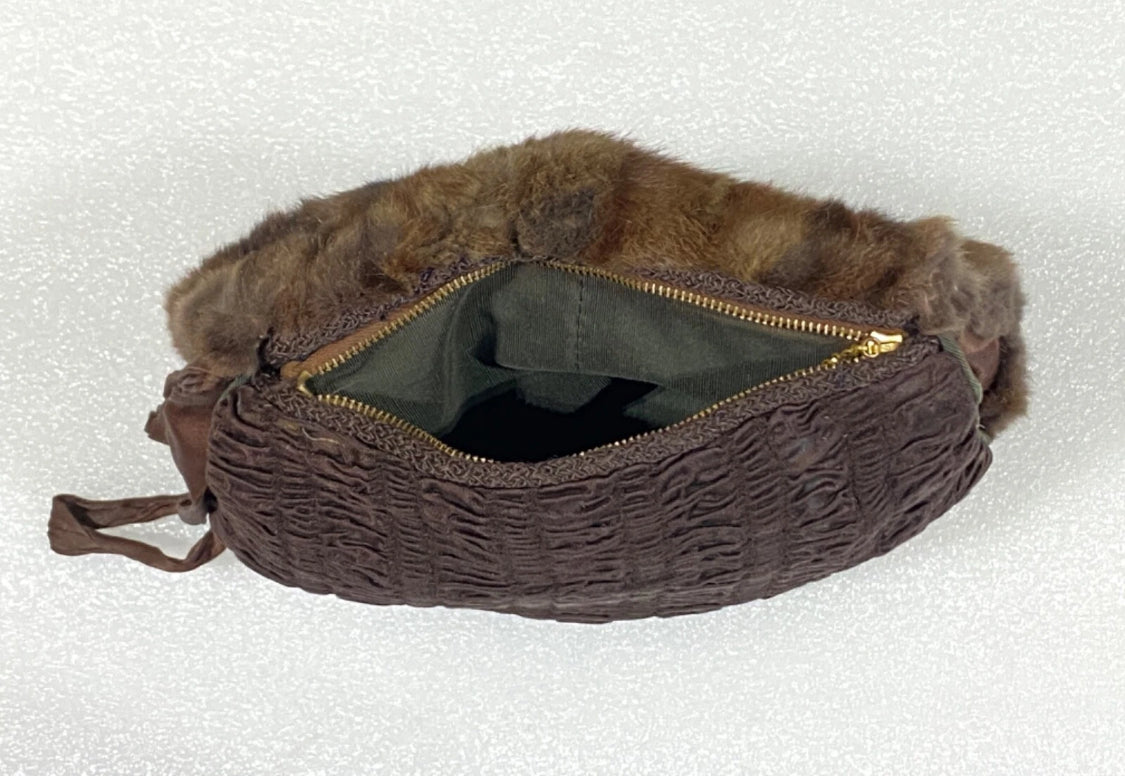 genuine Mink Fur Hand Warmer Approx. 10" With Wrist Strap & Collar Neck Scarf Approx. 21", Brown
