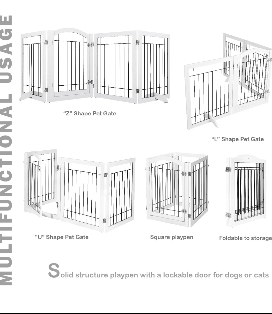 New Other SPIRICH 96” W x 30” H Freestanding Dog Gate with Walk Through Door & Support Feet, White