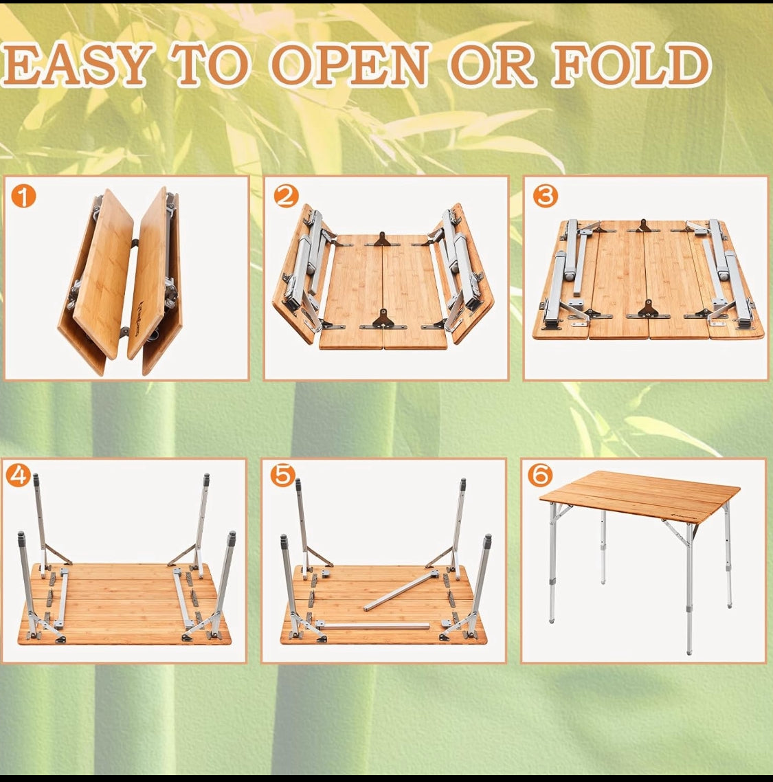 New Other KingCamp Bamboo Heavy Duty Folding Camping Table With Adjustable Height Aluminum Legs