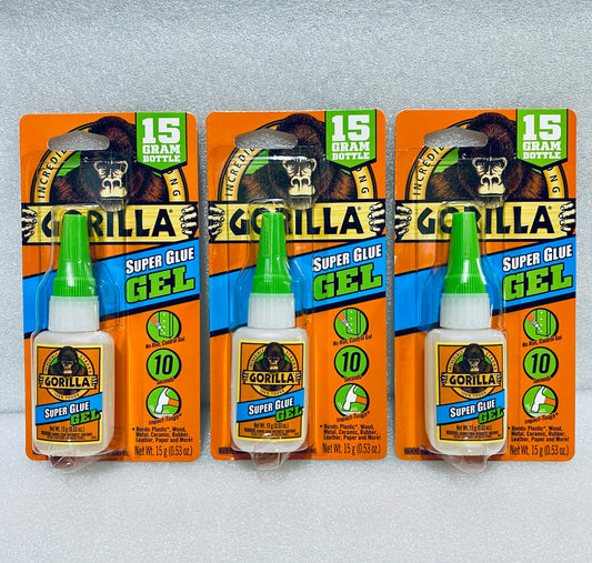 lot Of 3 New Gorilla Incredibly Strong Super Glue Clear Gel, 15 Gram Each Tube