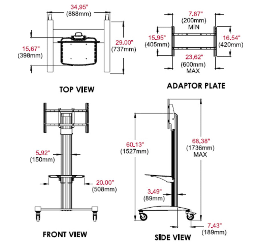 New Peerless-AV SmartMount Flat Panel Cart For 32" to 75" TVs/Displays in Black