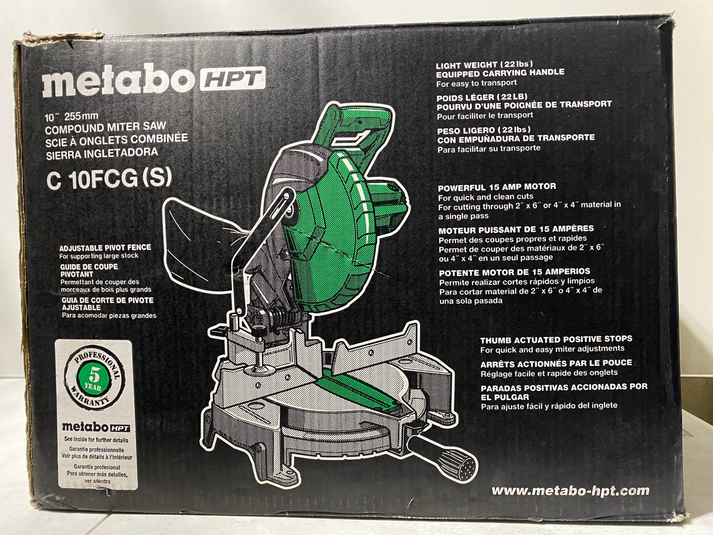 Metabo HPT 10-in 15-Amp Single Bevel Compound Corded Miter Saw - C 10FCG(S)