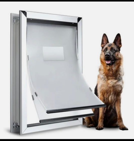 Hanimal Heavy Duty Aluminum Large Dog Door, Walls With 2 Flaps, Silver