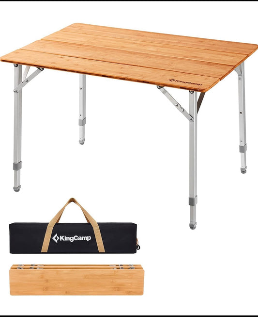 New Other KingCamp Bamboo Heavy Duty Folding Camping Table With Adjustable Height Aluminum Legs