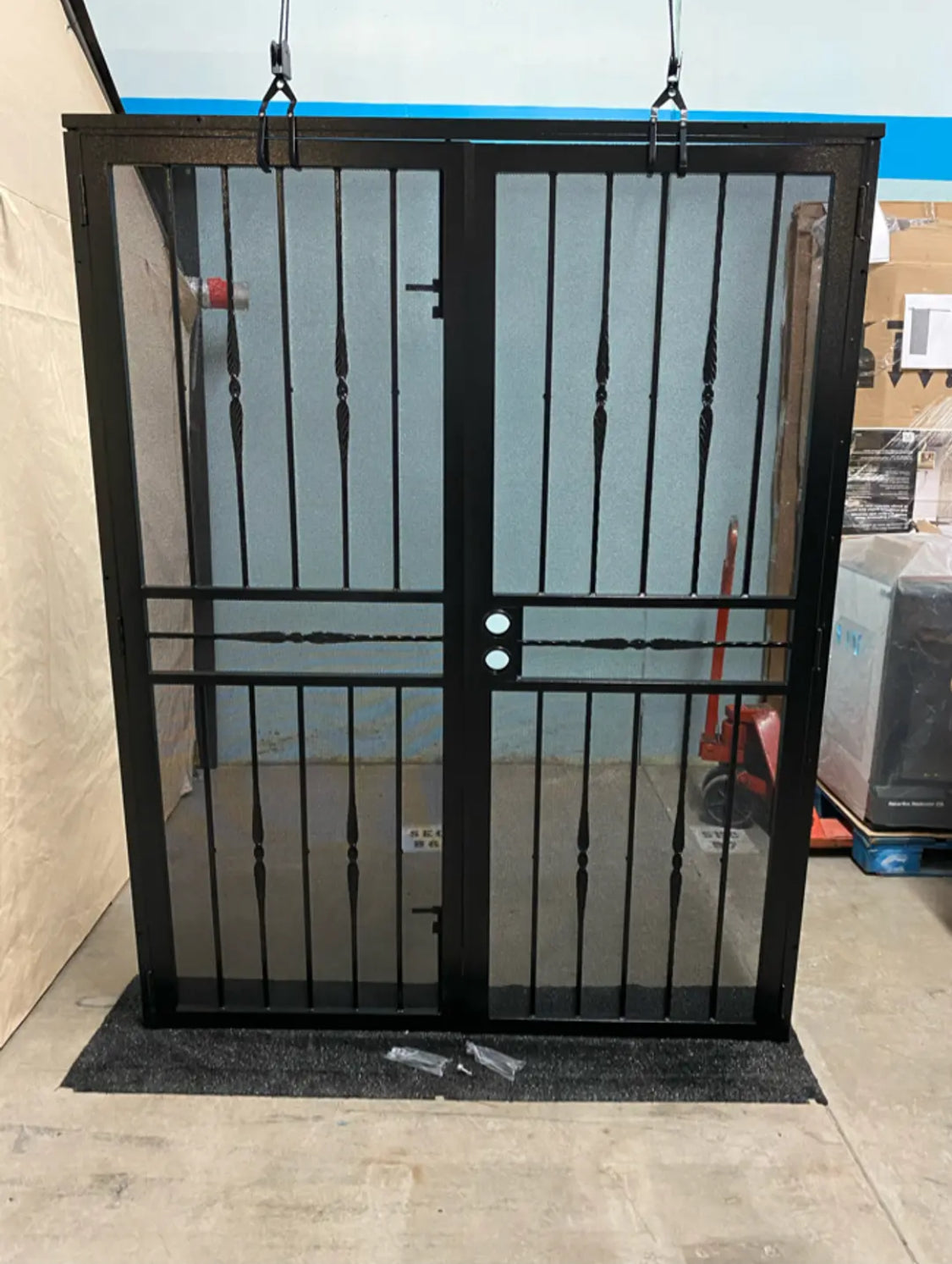 new Other 60in. x 80in. Cottage Rose Black Surface Mount Outswing Steel Security Double Door with Expanded Metal Screen