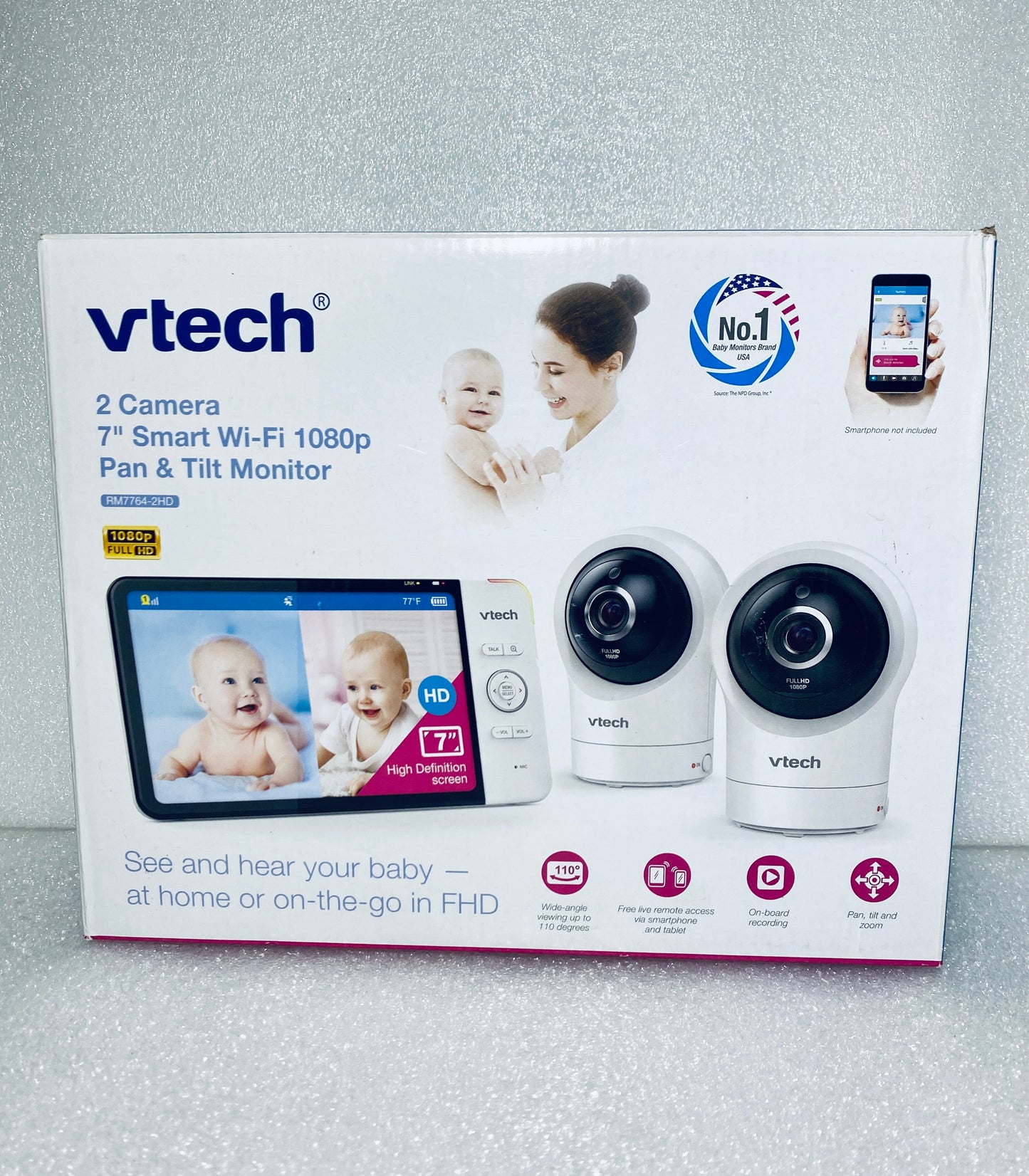 VTech RM7764HD 2 Cameras With 7” Smart Wifi 1080p Pan & Tilt Monitor Grade C