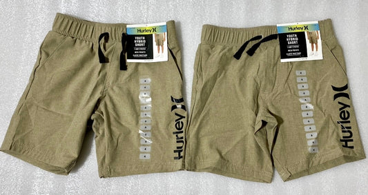 lot Of 2 New With Tags Hurley Boy's Youth Hybrid Pull On Shorts Khaki, Size 4