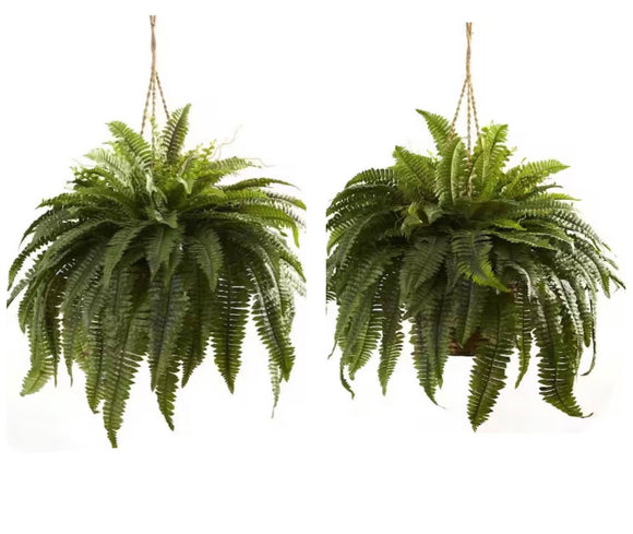 Lot of 2 - New Nearly Natural Artificial Double Giant Boston Fern Hanging Baskets