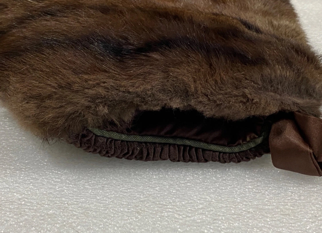 genuine Mink Fur Hand Warmer Approx. 10" With Wrist Strap & Collar Neck Scarf Approx. 21", Brown
