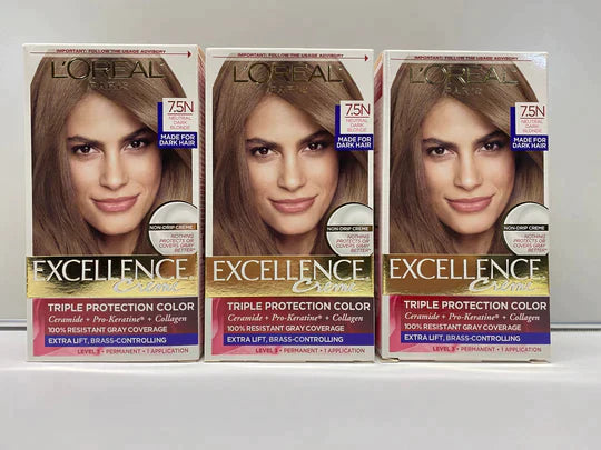 Lot #292 - LOT OF 3 - NEW LOREAL PARIS EXCELLENCE CREME HAIR COLOR 7.5N NEUTRAL DARK BLONDE (MSRP $16)