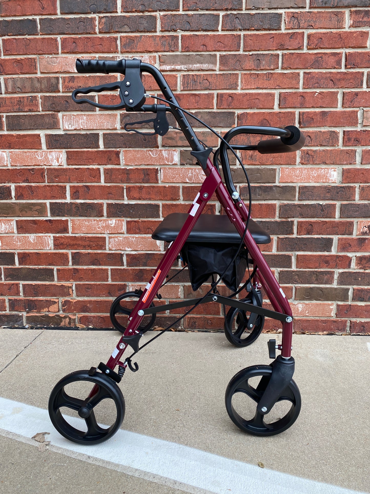 Medline Large Steel Foldable 8” Wheels Bariatric Rollator Walker with Adjustable Handles, Padded Seat & Backrest, Burgundy