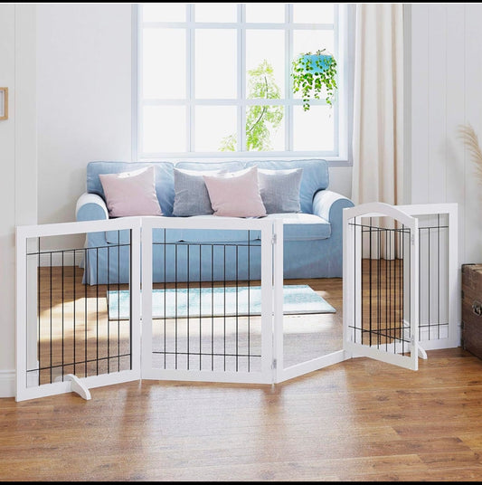 New Other SPIRICH 96” W x 30” H Freestanding Dog Gate with Walk Through Door & Support Feet, White