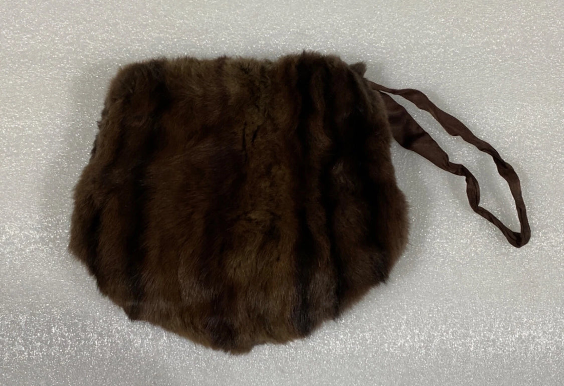genuine Mink Fur Hand Warmer Approx. 10" With Wrist Strap & Collar Neck Scarf Approx. 21", Brown