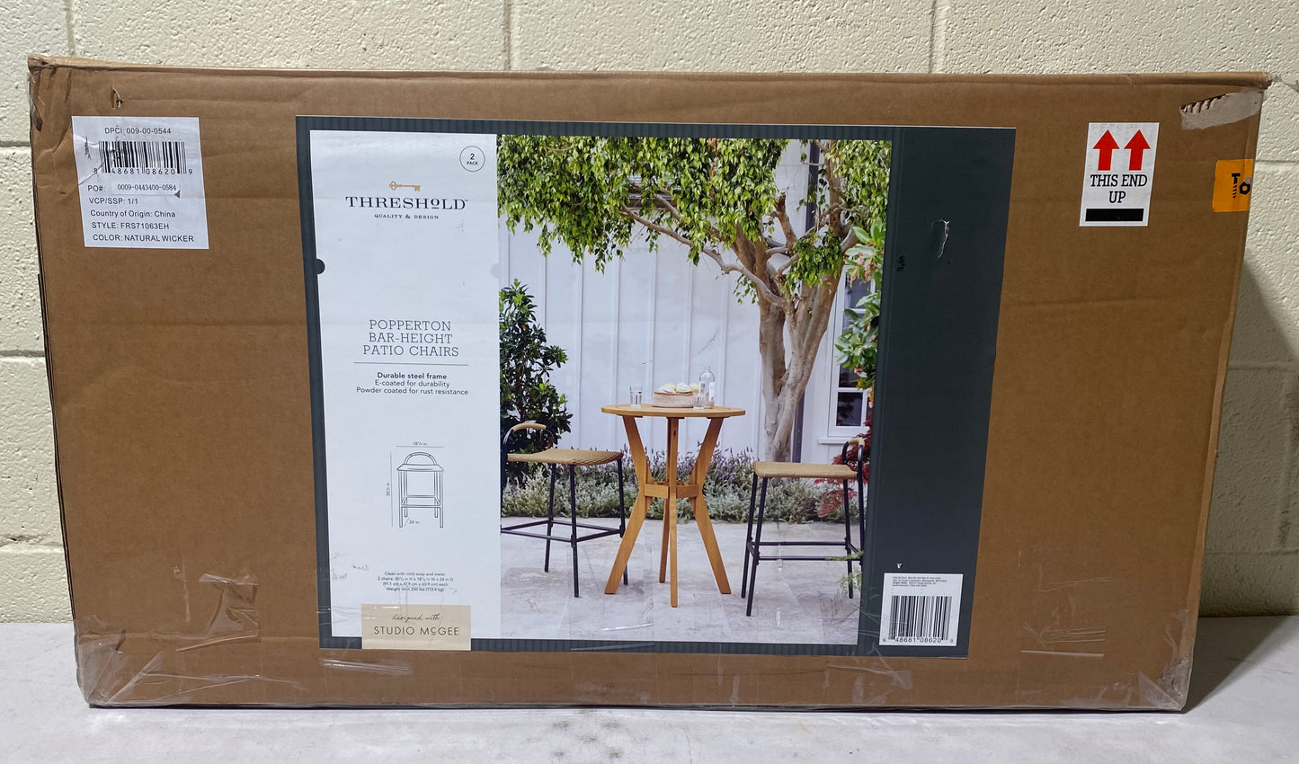 lot of 2 - new Other Popperton Arched Wicker Bar Height Outdoor Patio Chairs, Black