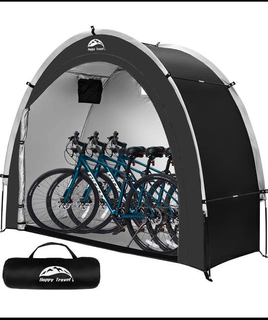 New Open Box Happy Travel Arch Portable Outdoor 2-3 Bike Storage Shed Tent, Black