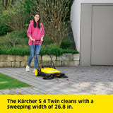 New Other Kärcher S 4 Twin Outdoor Manual Push Sweeper W/ 5.25 Gal. Capacity & 26.8" Sweeping Width - Sweeps Up to 26,000 ft²/Hour, Yellow