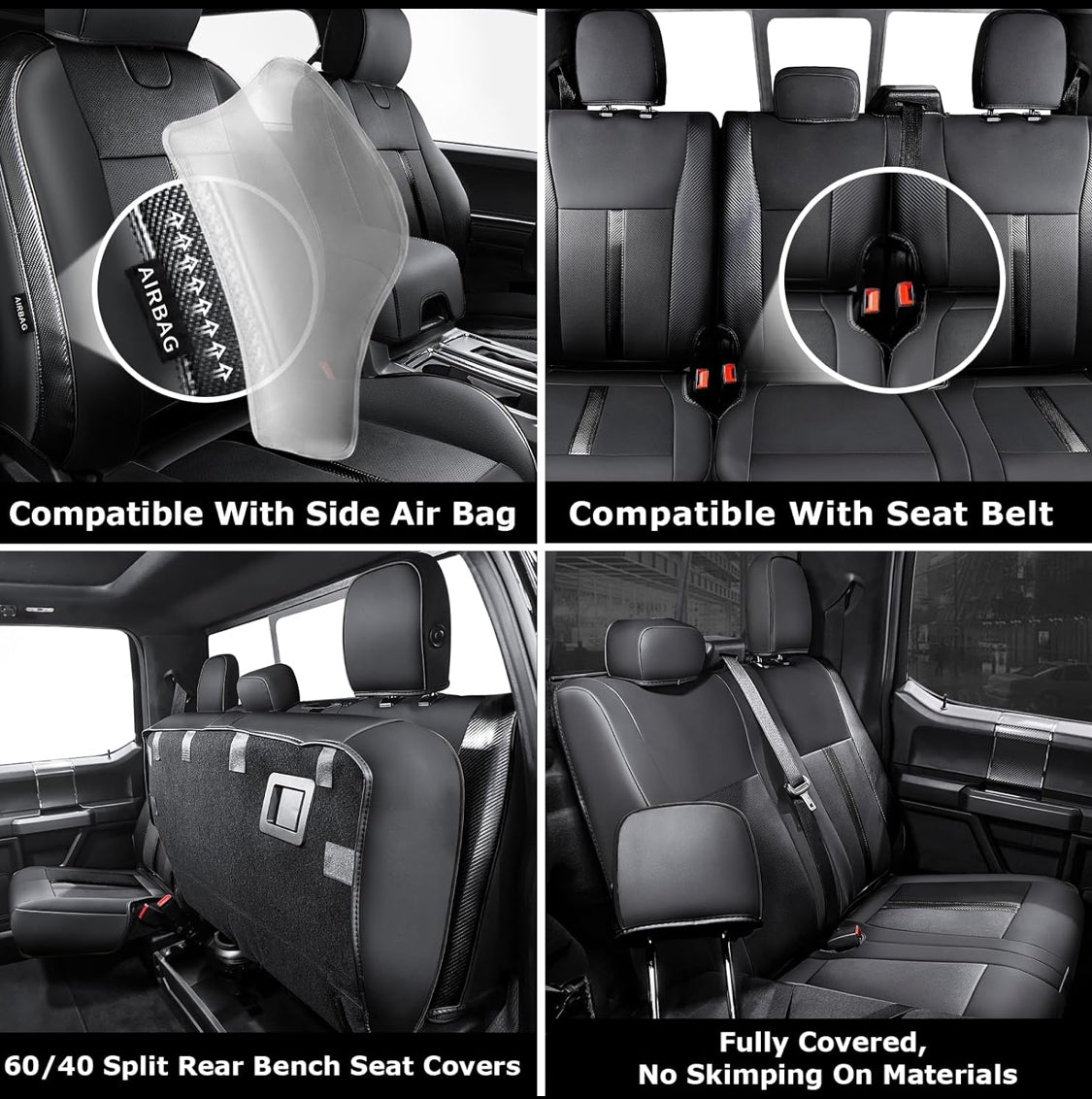 New Other Carlimeki Leather Seat Covers Custom Fit for 2015-2020 F150 XL XLT Super Crew Cab, Black