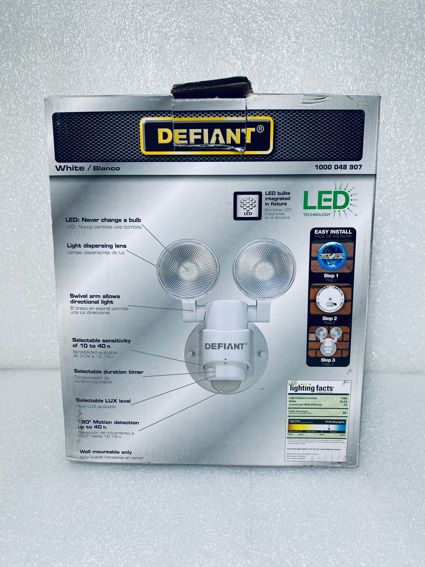 new Other Defiant 1100 Lumen 180-Degree Integrated LED Two-Head Outdoor Motion Security Light, White