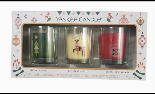 set Of 3 - New Yankee Candle: Balsam/Cedar, Christmas Cookie & Sparkling Cinnamon, 5 Oz Each