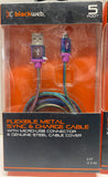 Lot #178 - Lot of 3 - New Black Web Flexible Metal SYNC & Charge Cable With Micro-USB Connector & Genuine Steel Cable Cover 5 Foot
