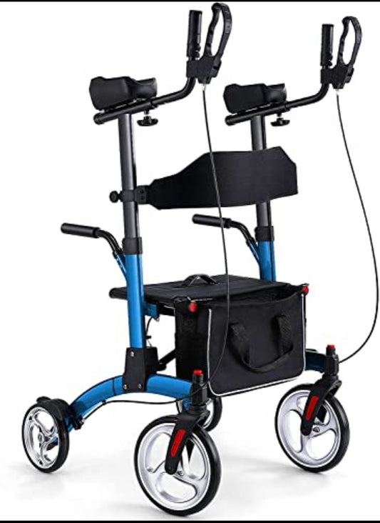 New Other Healconnex Upright Stand Up Rollator/Walker with Seat, Padded Armrest, Backrest & Basket, Blue