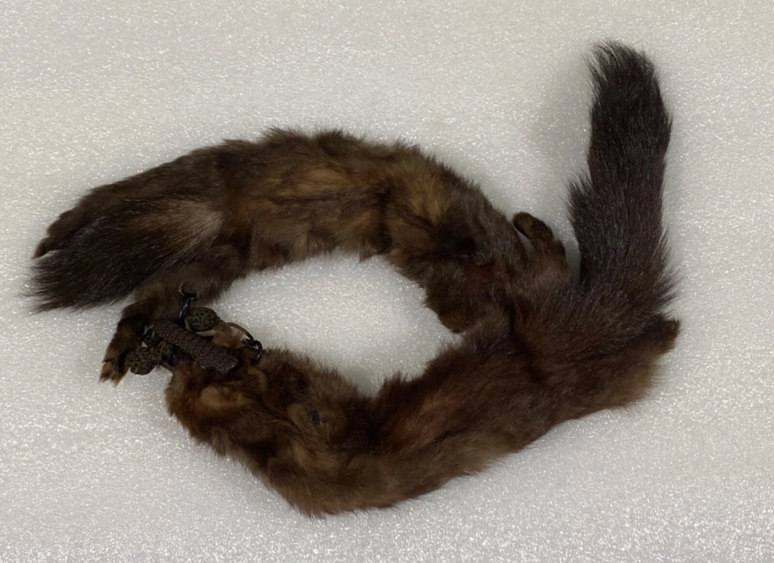 genuine Mink Fur Hand Warmer Approx. 10" With Wrist Strap & Collar Neck Scarf Approx. 21", Brown