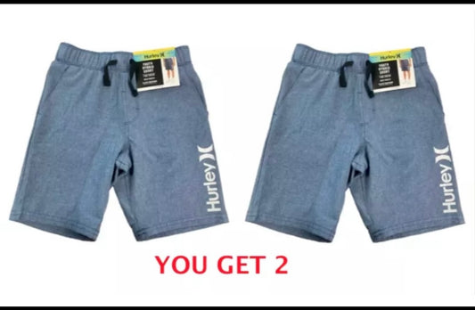 lot Of 2 New With Tags Hurley Boy's Youth Hybrid Pull On Shorts Navy, Size 4