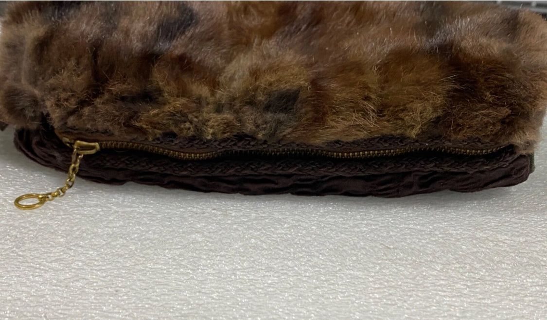 genuine Mink Fur Hand Warmer Approx. 10" With Wrist Strap & Collar Neck Scarf Approx. 21", Brown