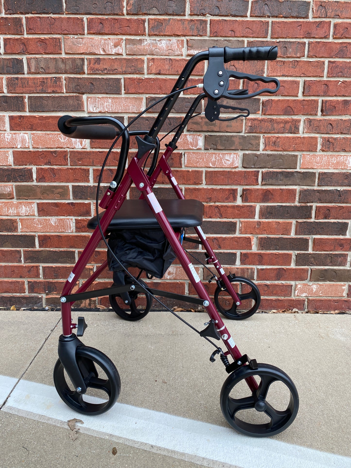 Medline Large Steel Foldable 8” Wheels Bariatric Rollator Walker with Adjustable Handles, Padded Seat & Backrest, Burgundy