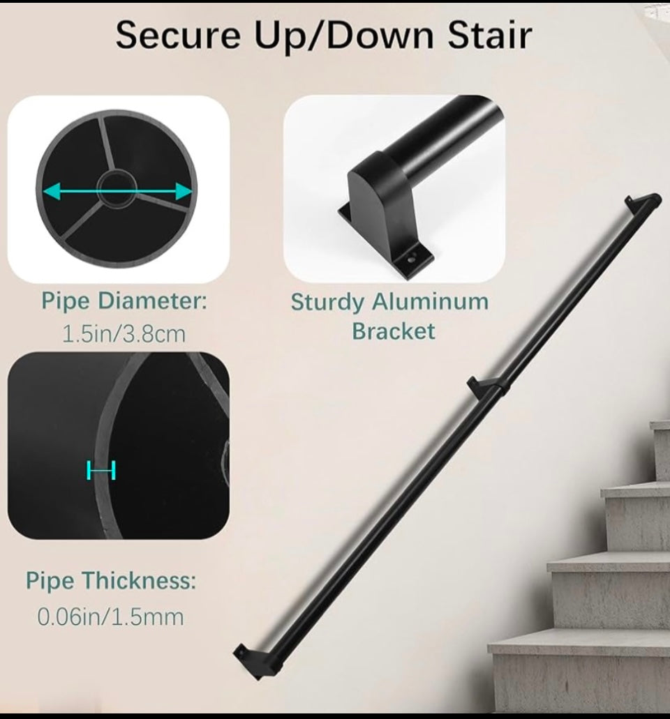 new Other Thsgrt 12ft Metal Pipe Handrail for Outdoor and Indoor Staircase, Black