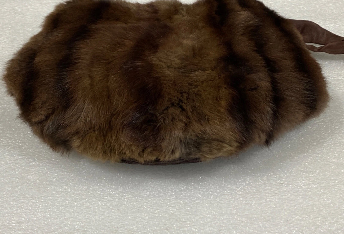 genuine Mink Fur Hand Warmer Approx. 10" With Wrist Strap & Collar Neck Scarf Approx. 21", Brown