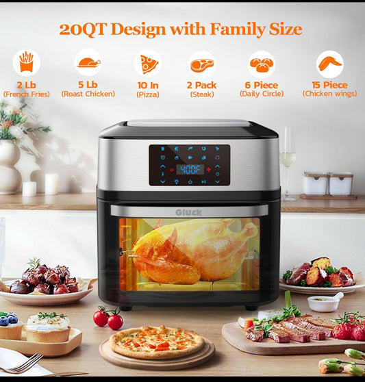 New Other Gluck 20Qt 10-in-1 Air Fryer Oven Combo with Window And Rotisserie Rack
