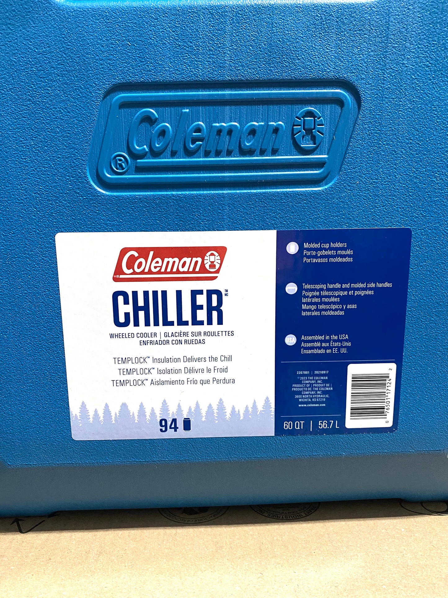 coleman Blue Chiller Wheeled Portable Cooler, 60 Qt.