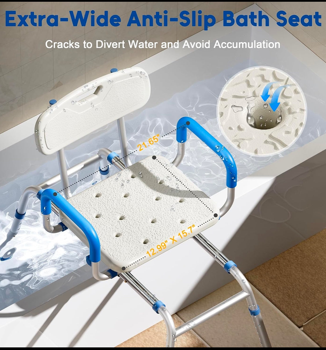 New Other Bluelog Sliding Shower Tub Transfer Bench Chair with Extra-Wide 360° Swivel Seat, FST5220