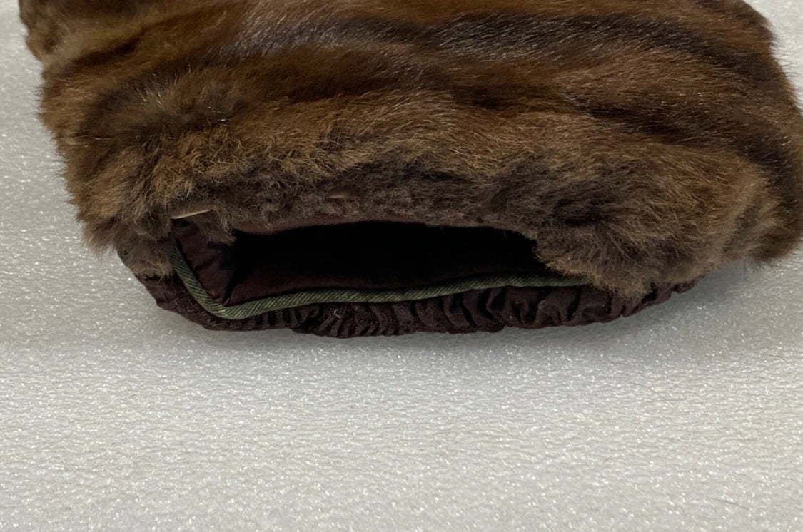 genuine Mink Fur Hand Warmer Approx. 10" With Wrist Strap & Collar Neck Scarf Approx. 21", Brown
