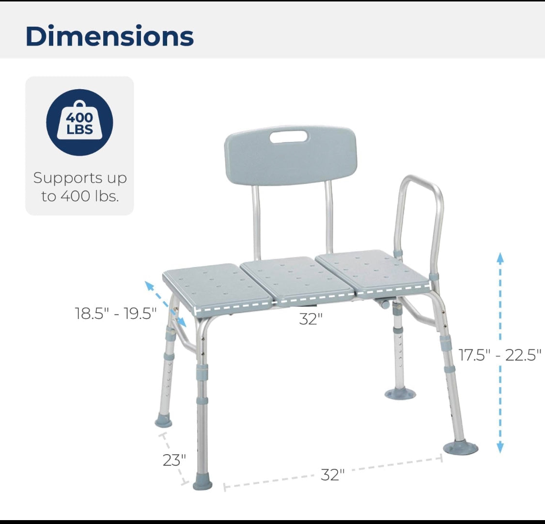 New Other Drive Medical Height Adjustable Shower Seat Tub Transfer Bench with Backrest For Bathtub, 12011KD-1