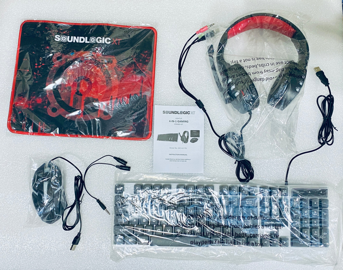 New Open Box SoundLogic XT Light-Up 4-In-1 Gaming Combo-Kit, Keyboard, Mouse, Mouse Pad & Headphones