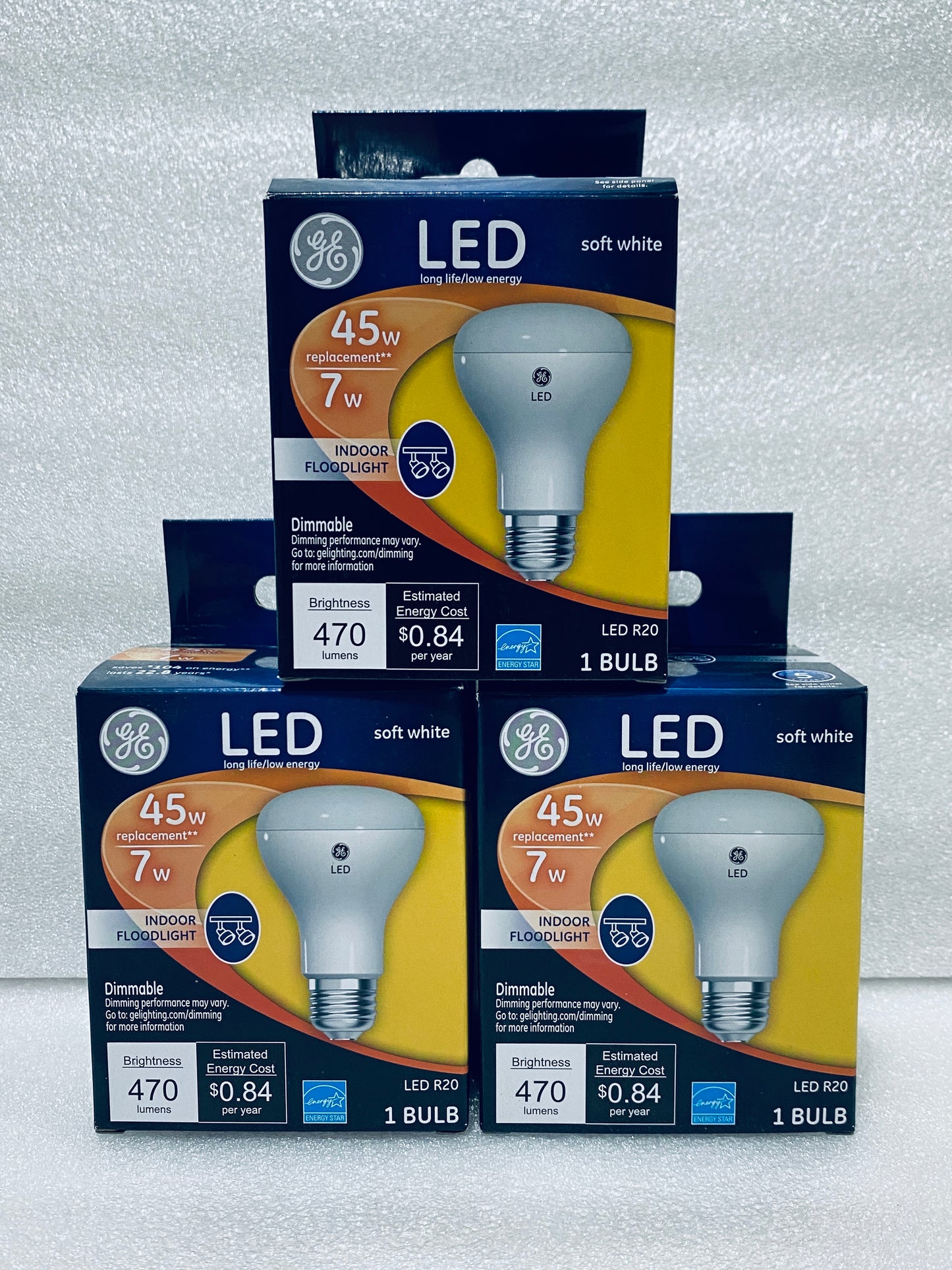 Lot of 3 New - GE LED 7W Soft White Indoor Floodlight Dimmable Bulb LED R20