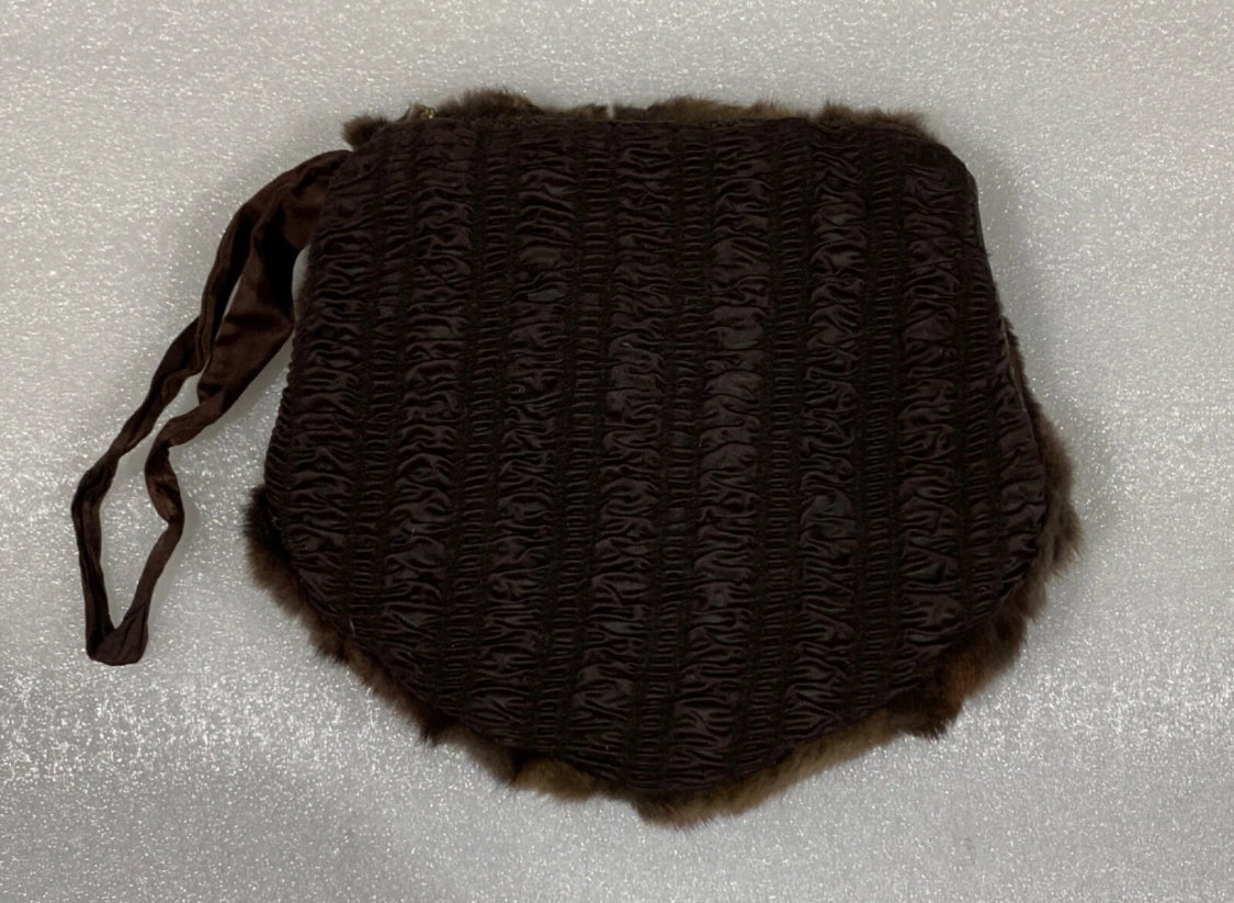 genuine Mink Fur Hand Warmer Approx. 10" With Wrist Strap & Collar Neck Scarf Approx. 21", Brown