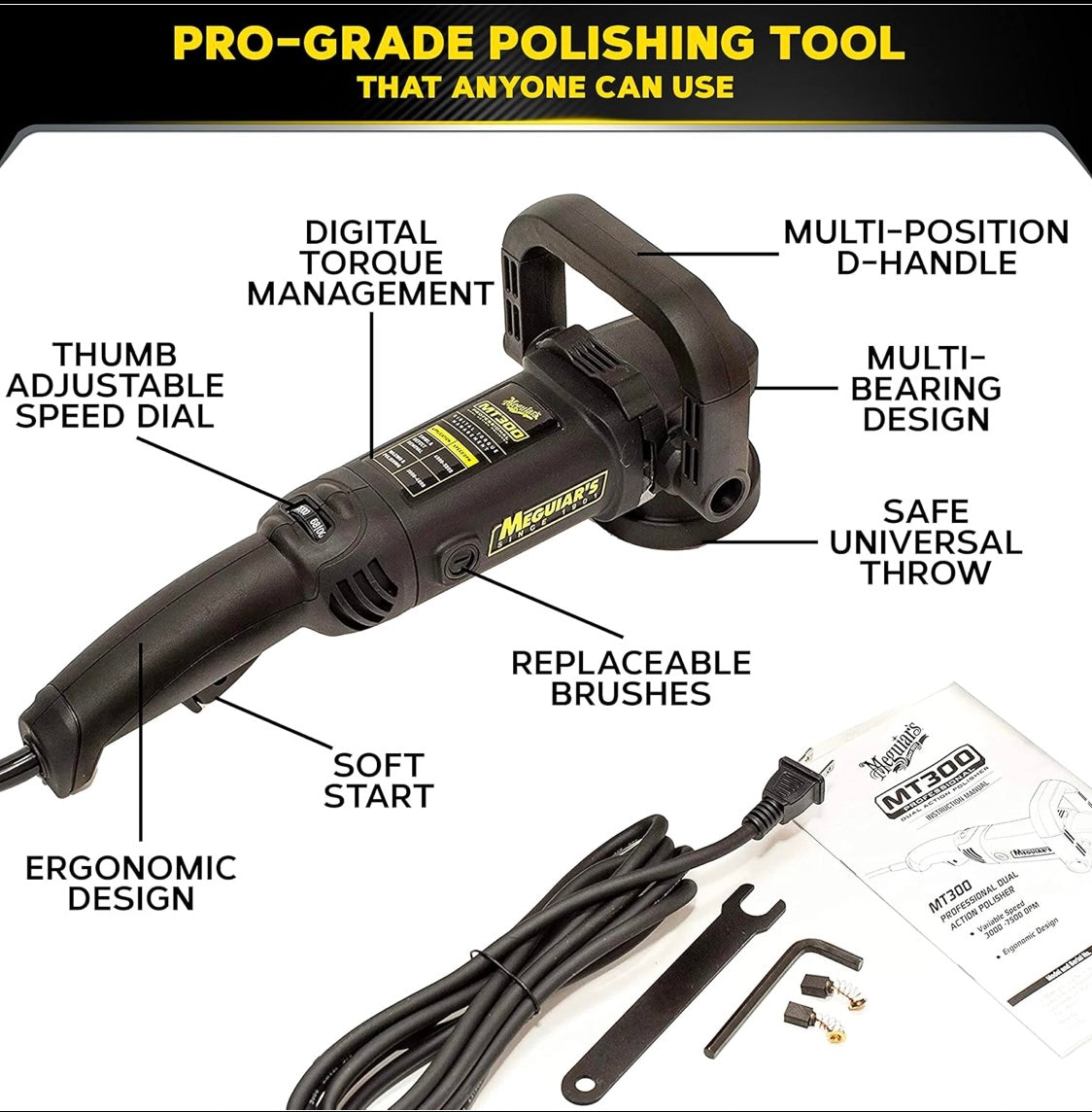 Meguiar's Professional Dual Action Black Polisher With Adjustable Speed Dail, MT300