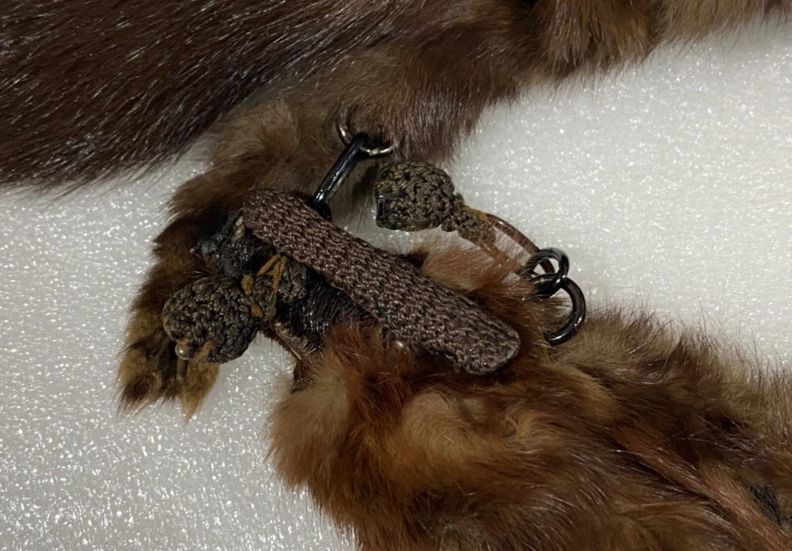 genuine Mink Fur Hand Warmer Approx. 10" With Wrist Strap & Collar Neck Scarf Approx. 21", Brown