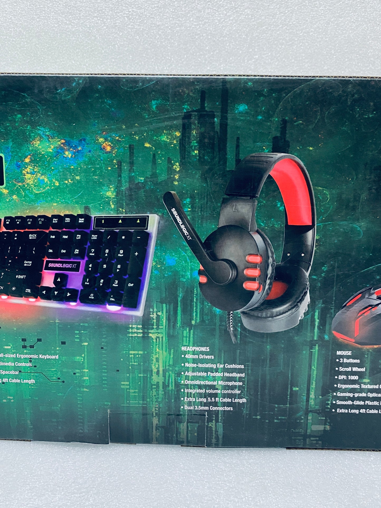 New Open Box SoundLogic XT Light-Up 4-In-1 Gaming Combo-Kit, Keyboard, Mouse, Mouse Pad & Headphones